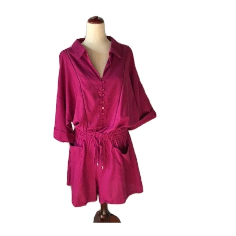 White Birch Pink Linen Blend Romper Sz 1 X